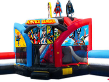 Justice League Double Challenge Bounce House Waterslide WET or DRY, Roo's Wet or Dry Slides - Jacksonville Florida Bounce House Rentals